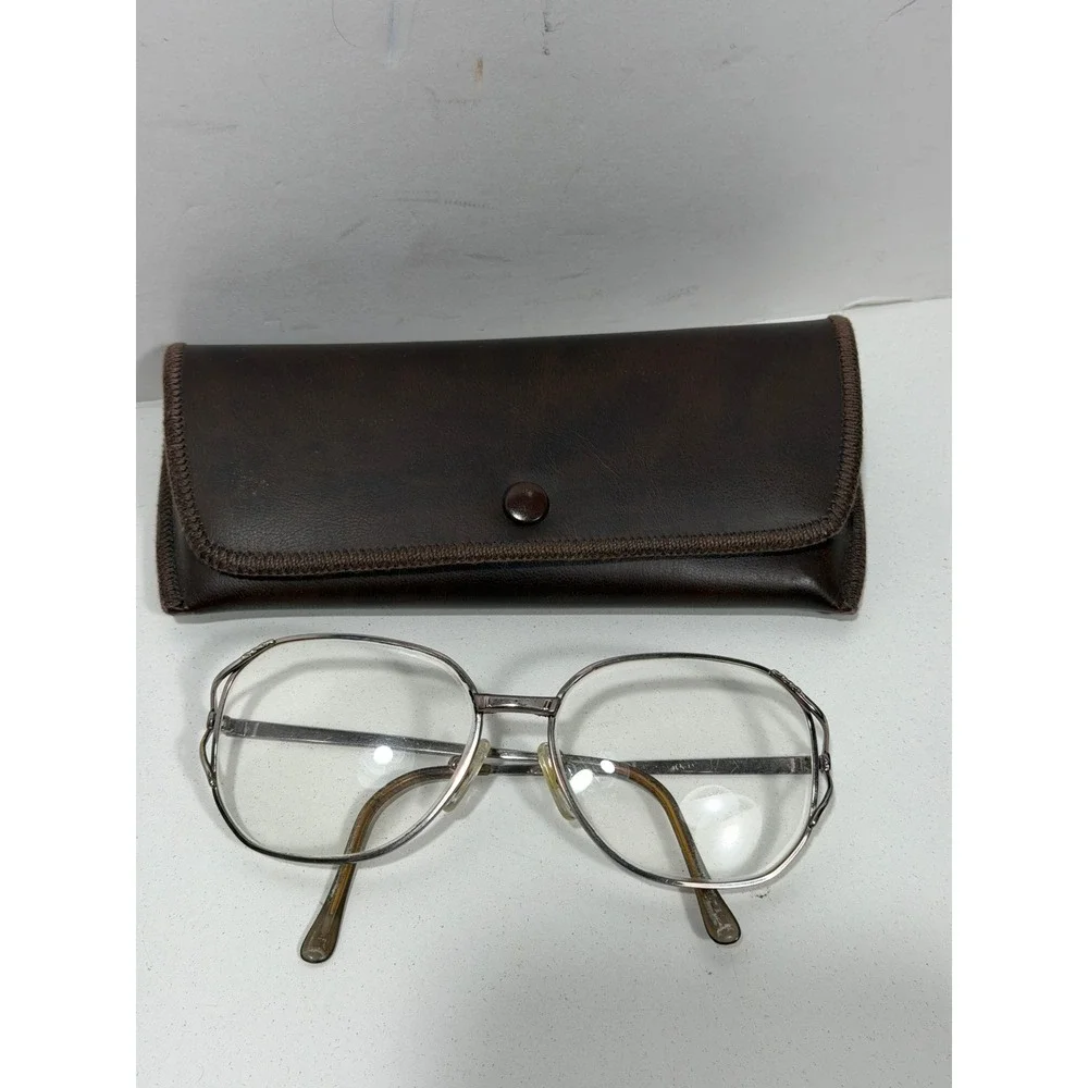 Vintage Oversized Aviator Eyeglasses Frames Silver Tone Double Bridge with Case